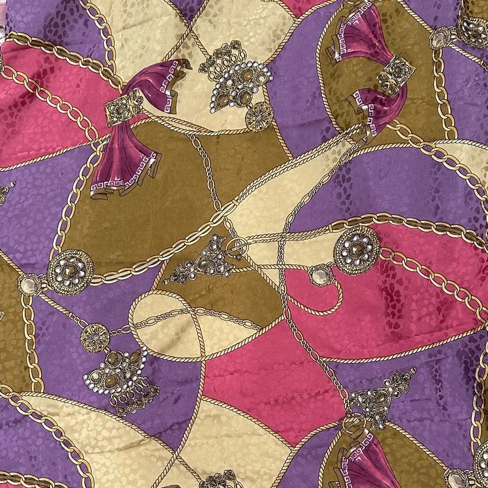 ✨ Vintage Guy Laroche Paris Silk Scarf – Chain & Jewel Print (55x55”)